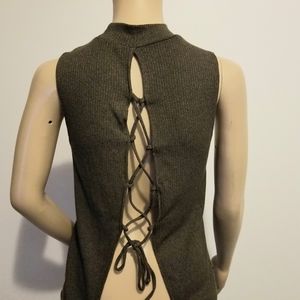 Express Lace-Up Back Ribbed Tank